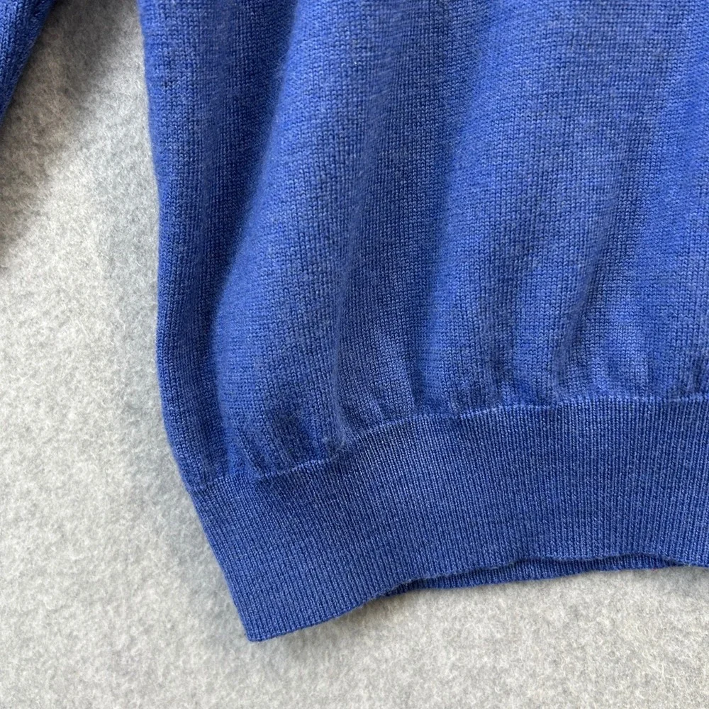 Thomas Dean V-Neck Sweater Blue Extrafine Merino Wool Old Money Mens Large READ